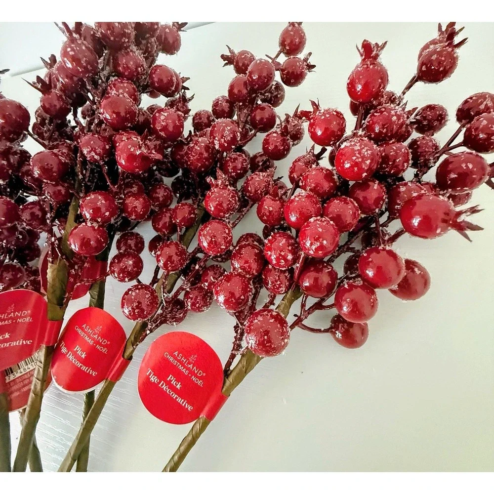 Lot of 6 Ashland Christmas Frosted Red Berry Picks Holiday Tree Wreath Decor New